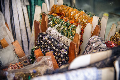 Colorful lace for sale at market