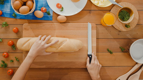 High angle view of food on table