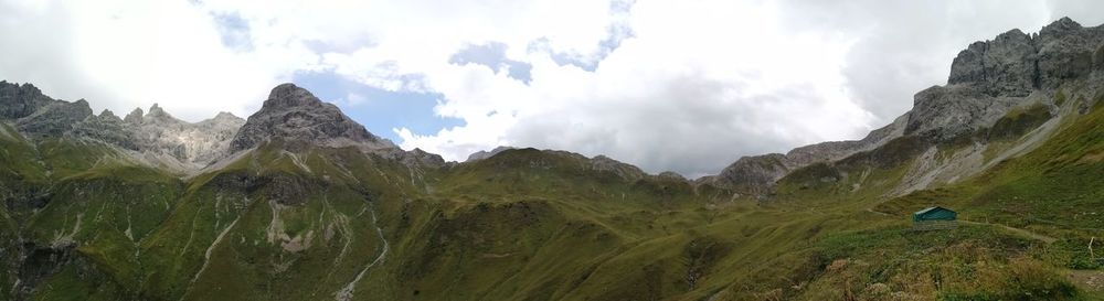 Panoramic view of landscape and mountains against sky