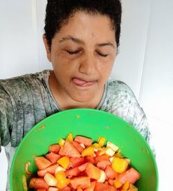 Close-up of boy eating food