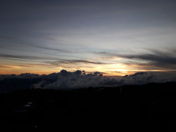 Scenic view of silhouette landscape against sky during sunset