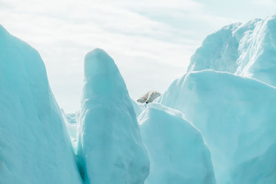 Panoramic view of frozen landscape against sky