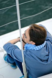 High angle view of man in boat 