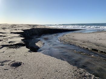 Scenic view of beach against clear sky