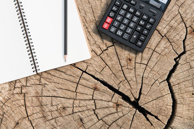 High angle view of mobile phone on table