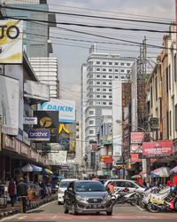 View of city street and buildings