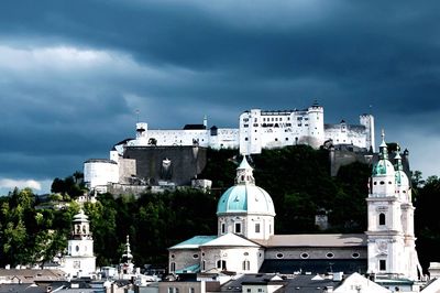 Low angle view of hohensalzburg castle against cloudy sky