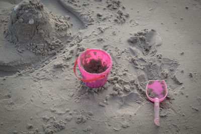 High angle view of footprint on sand