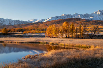 Scenic view of lake against sky during autumn