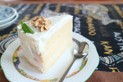 Close-up of cake served on plate