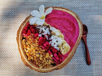 High angle view of breakfast on table