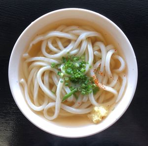 High angle view of noodles in bowl