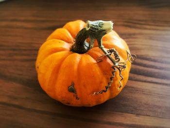 High angle view of pumpkin on table