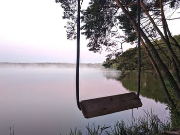 Reflection of tree on lake against sky