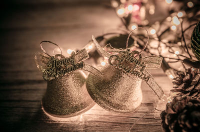 Close-up of christmas decoration on table