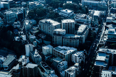 High angle view of buildings in city