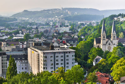 High angle view of townscape against sky