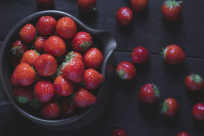 High angle view of strawberries