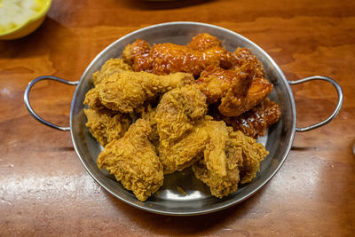 High angle view of food in bowl on table