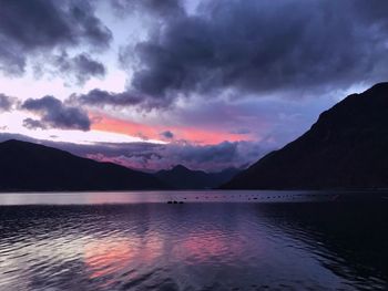 Scenic view of lake against sky during sunset