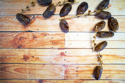 High angle view of wood on wooden table