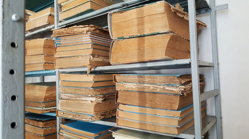 Stack of books in crate