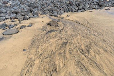 High angle view of sand on beach