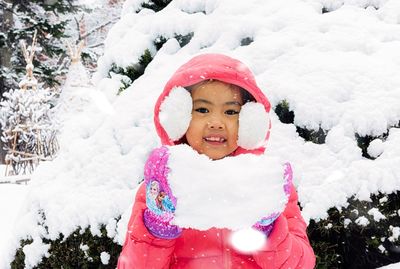 Portrait of girl in snow