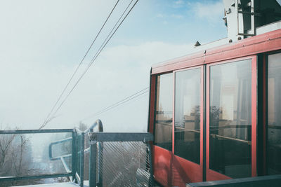 Red cable car in winter