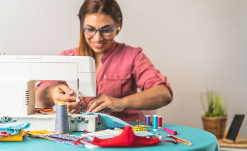 Woman working on table