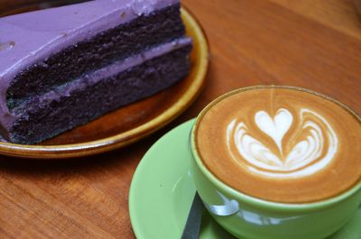 Close-up of cappuccino on table