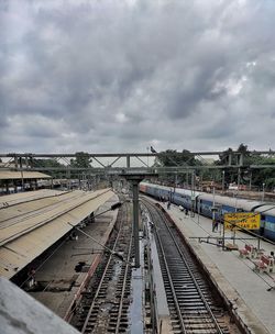 High angle view of railroad station against sky
