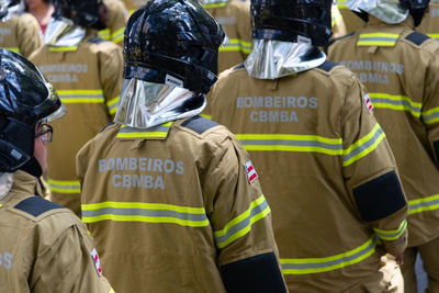 Fire departments are seen parading during brazilian independence day. salvador, bahia.