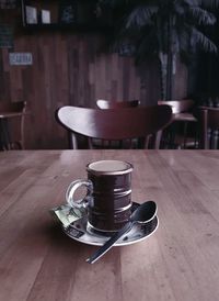 Coffee cup on table in restaurant