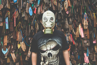 Panoramic shot of clothes hanging in market