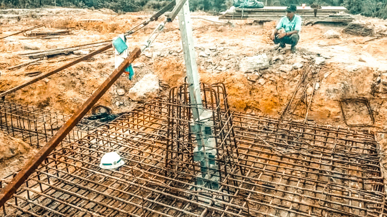 soil, construction, track, day, foundation, nature, no people, high angle view, sunlight, outdoors, construction site, construction industry, land, metal