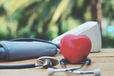 Close-up of heart shape on table