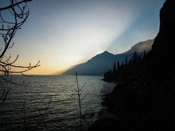 Panoramic view of lake against sky during sunset