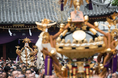 Close-up of lanterns hanging on stage