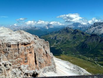 Scenic view of mountains against cloudy sky