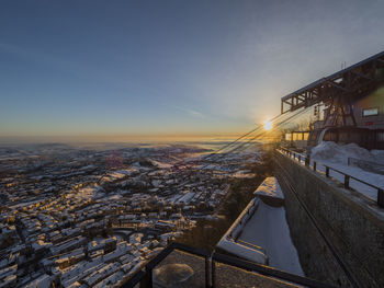 High angle view of city during winter