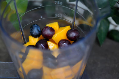 High angle view of fruits in bowl