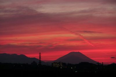 Scenic view of mountains at sunset