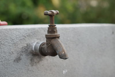 Close-up of water pipe on wall