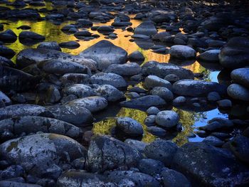 Close-up of pebbles on beach