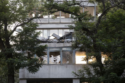 Exterior of building by trees in city