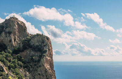 Scenic view of sea and rock formation against sky