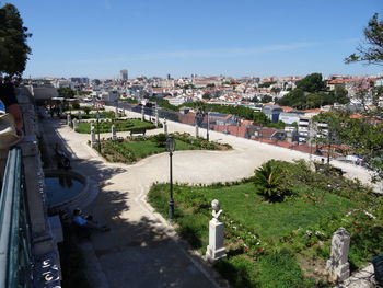 High angle view of street amidst buildings in city