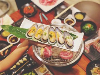 High angle view of food on table