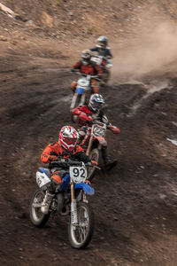 High angle view of man riding motorcycle